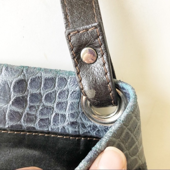 Fiore Italy Womens Blue Leather Croc Embossed Large Leather Adjustable Bag - Picture 9 of 16